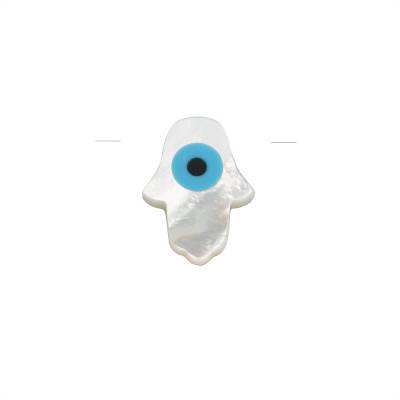 手形青い目玉白色マザーオブパール（邪眼）貝殻　15mmx11mm 穴長径 0.8mm　x 8個/パック
