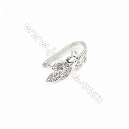 925 Sterling Silver Rhodium Plated  Flower Pinch Bail  6x18mm  Pin 0.95mm  Cubic Zirconia Micro Pave