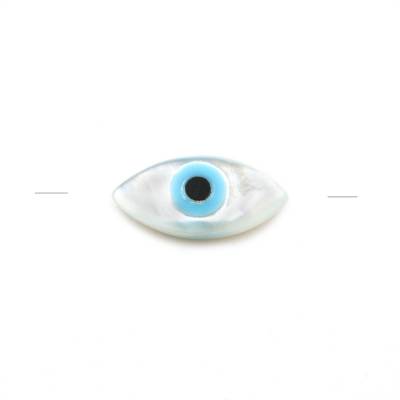 Nazar (œil bleu) perles de nacre blanche, 4x8mm, trou 0.8mm, 12pcs/pack