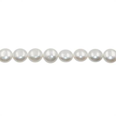 Muschel weiße galvanische Perlenkette  rund und flach  Durchmesser 12mm  Dicke 8mm  Loch 1mm  ca. 33 Stck / Strang 15~16"