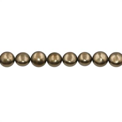 Shell Pearl Beads Strand Flat Round Bronze Plated Diameter 13mm Thickness  9mm Hole 0.6mm 31pcs/Strand 15~16"