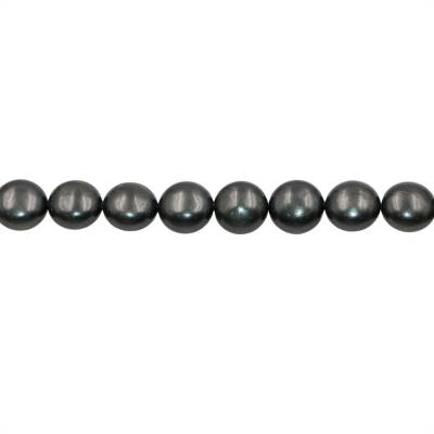 Muschel graue galvanische Perlenkette  rund und flach  Durchmesser 14mm  Dicke 9mm  Loch 0.6mm  ca. 30 Stck / Strang 15~16"