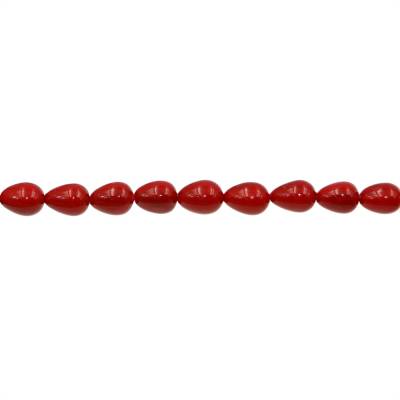 Miçanga de pérola vermelha galvanizada  em forma de Gota   Tamanho 8x10 mm  Furo 1 mm. 35 peças / fio 15 ~ 16 "