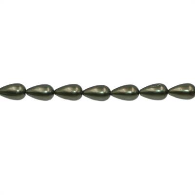 Muschel grüne galvanische Perlenkette  Wassertropfen  8x14mm  Loch 1mm  ca. 29 Stck / Strang 15~16"