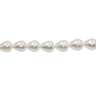 Filo di perle bianche di conchiglia, a goccia, dimensioni 10x12 mm, foro 0,8 mm, 33 perle/filo, 15~16"