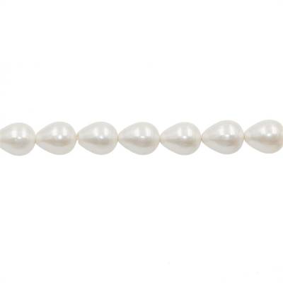 Muschel weiße galvanische Perlenkette  Wassertropfen  10x13mm  Loch 0.8mm  ca. 30 Stck / Strang 15~16"