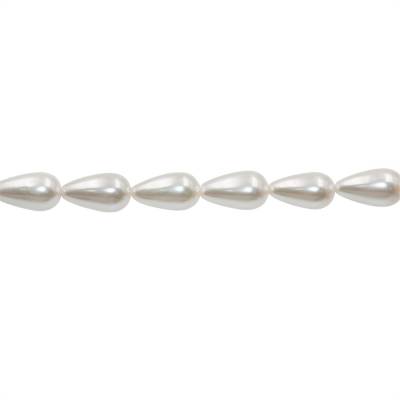 Muschel weiße galvanische Perlenkette  Wassertropfen  10x18mm  Loch 0.8mm  ca. 22 Stck / Strang 15~16"