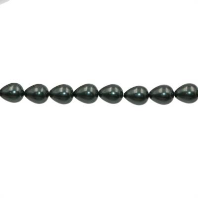 Perles nacrée verte foncée galvanoplastie en forme de goutte sur fil Taille 12x16mm trou 0.6mm Environ 27perles/fil 15~16"