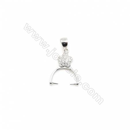 925 Sterling Silver Star Pinch Bail  Rhodium  12x17mm  Pin 0.6mm  Cubic Zirconia Micro Pave