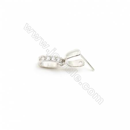 925 Sterling Silver Oval Pinch Bail  Rhodium  3x14mm  Pin 0.73mm  Cubic Zirconia Micro Pave