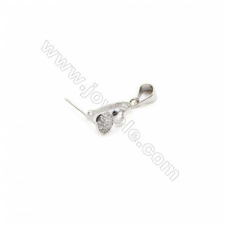 925 Sterling Silver Round Pinch Bail  Rhodium  6x24mm  Pin 0.67mm  Cubic Zirconia Micro Pave