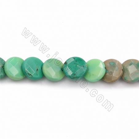 Natural Green Grass Agate Beads Strand Faceted Flat Round Diameter 15mm Hole 1mm Length 39-40cm/Strand