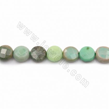 Rouleaux de perles d'agate verte naturelle, facettes plates et rondes, diamètre 10mm, trou 1mm, longueur 15~16"/rang