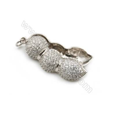 925 Sterling silver platinum plated zirconia pendant, 11x32mm, x 5pcs, tray 9mm, pin 0.4mm
