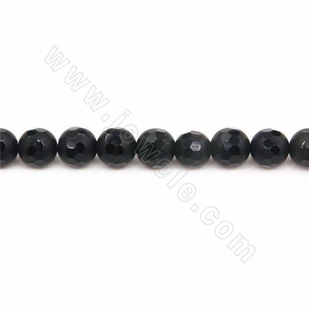 Natural Matte Black Agate Beads Strand Faceted Round Diameter 8mm Hole 1mm Length 39~40cm/Strand