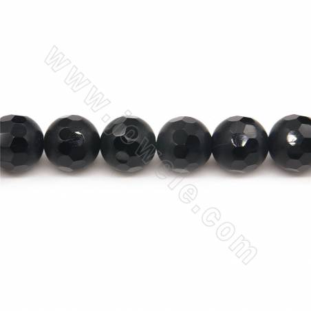 Natural Matte Black Agate Beads Strand Faceted Round Diameter 12mm Hole 1.5mm Length39~40cm/Strand
