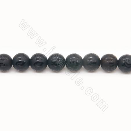 Heated Matte Black Agate Beads Strand With Tibetan Script Round Diameter 8mm Hole 1.2mm Length 39~40cm/Strand