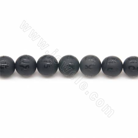 Heated Matte Black Agate Beads Strand With Tibetan Script Round Diameter 10mm Hole 1.2mm Length 39~40cm/Strand