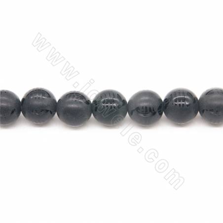 Heated Matte Black Agate Beads Strand  With Fish Bone Pattern  Round Diameter 12mm Hole 1.5mm Length 39~40cm/Strand