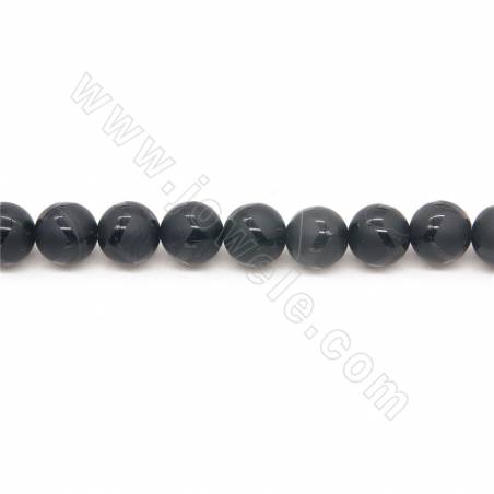 パターン円形の直径10mmの穴1.2mmの長さ39~40cm/Strandが付いている熱された無光沢の黒い瑪瑙のビードの繊維