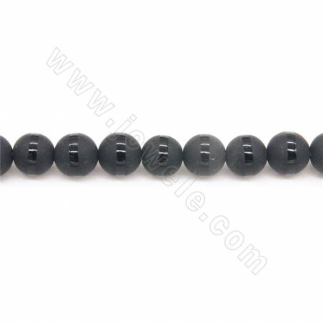 Heated Matte Black Agate Beads Strand With Stripe Pattern Round Diameter 8mm Hole 1mm Length 39~40cm/Strand