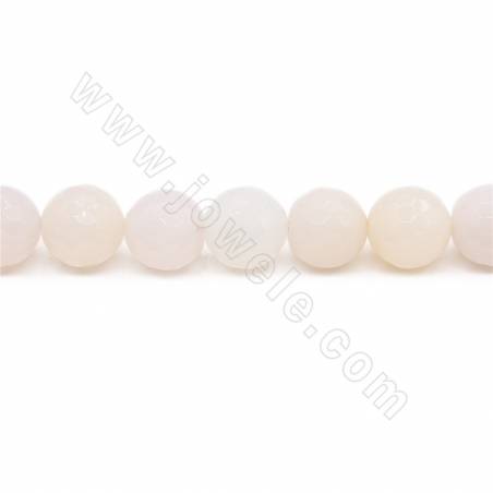 Perles Agate blanche ronde facette sur fil  Taille 12mm trou 1.5mm 15~16"/fil