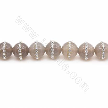 Grânulos Ágata Cinzenta com imitação de diamante Natural, Redondo, Tamanho 12mm, Orifício 1.2mm, Comprimento 39-40cm/pç.
