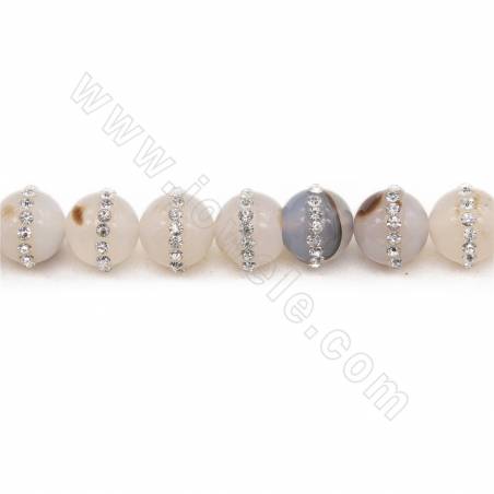 Naturale grigio agata perline filo con strass rotondo diametro 10 mm foro 1.2 mm lunghezza 39 ~ 40 cm / filo