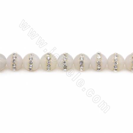 Perles Agate grise avec strass ronde sur fil  Taille 8mm trou 1mm 15~16"/fil