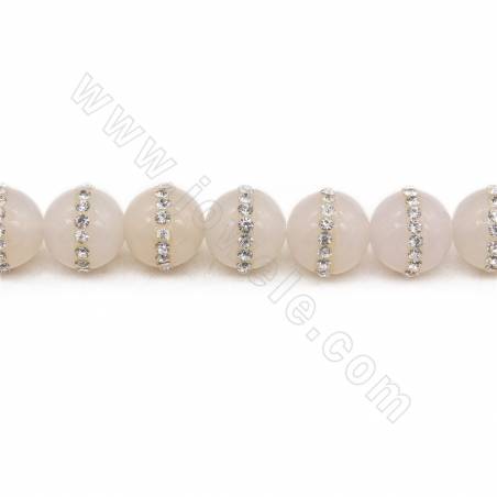 Perles Agate grise avec strass ronde sur fil  Taille 12mm trou 1.2mm 15~16"/fil