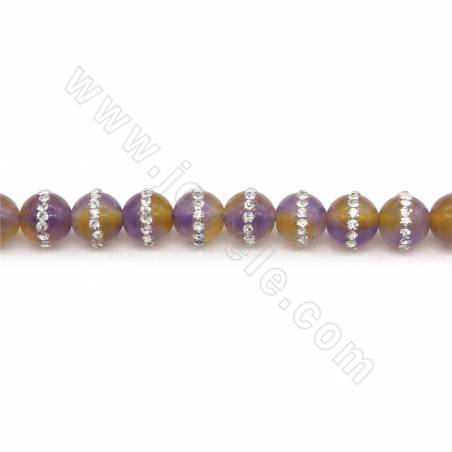 Naturale Viola & giallo Agata perline filo con strass rotondo diametro 8 mm foro 1 mm lunghezza 39 ~ 40 cm / filo