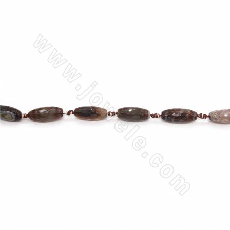 Beheizte tibetische Dzi-Achat Perlenkette facettierter Reis 11x29mm Loch 2mm Länge 39~40cm/Strang
