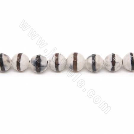 Rouleau de perles d'agate tibétaine chauffée Dzi à facettes rondes Diamètre 10mm Trou 1.2mm Longueur 39~40cm/Rouleau