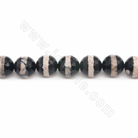 Rouleau de perles d'agate tibétaine chauffée Dzi à facettes rondes Diamètre 14mm Trou 1.2mm Longueur 39~40cm/Rouleau