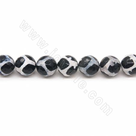 Rouleau de perles d'agate tibétaine chauffée Dzi à facettes rondes Diamètre 12mm Trou 1.2mm Longueur 39~40cm/Rouleau