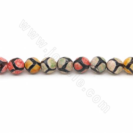 Heated Tibetan Dzi Agate Beads Strand Faceted Round Diameter 8mm Hole 1.2mm Length 39~40cm/Strand