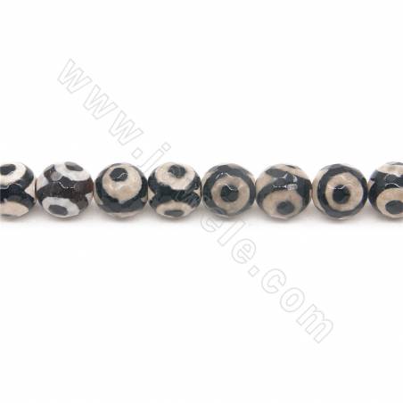 Rouleau de perles d'agate tibétaine chauffée Dzi à facettes rondes Diamètre 8mm Trou 1.2mm Longueur 39~40cm/Rouleau