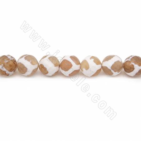Rouleau de perles d'agate tibétaine chauffée Dzi à facettes rondes Diamètre 10mm Trou 1.2mm Longueur 39~40cm /Rouleau