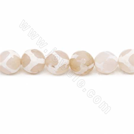 Rouleau de perles d'agate tibétaine chauffée Dzi à facettes rondes Diamètre 12mm Trou 1.5mm Longueur 39~40cm/Rouleau