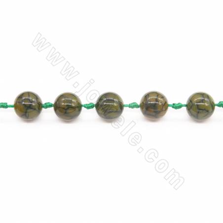 Perles agate de veines de dragon chauffé ronde sur fil Taille 12mm trou 1.5mm 15~16"/fil