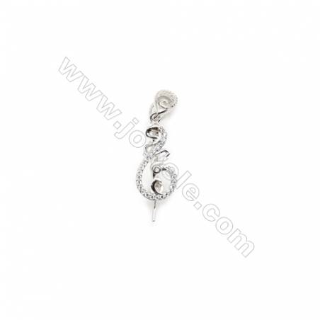 925 Sterling Silver Musical Note Pinch Bail Rhodium  9x25mm  Pin 0.85mm  Cubic Zirconia Micro Pave