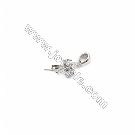 925 Sterling Silver Pinch Bail  Rhodium  6x12mm  Pin 0.65mm  Cubic Zirconia Micro Pave