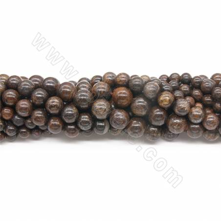 Perles Bronzite ronde sur fil Taille 6-10mm trou 0.7~1.2mm 15~16"/fil