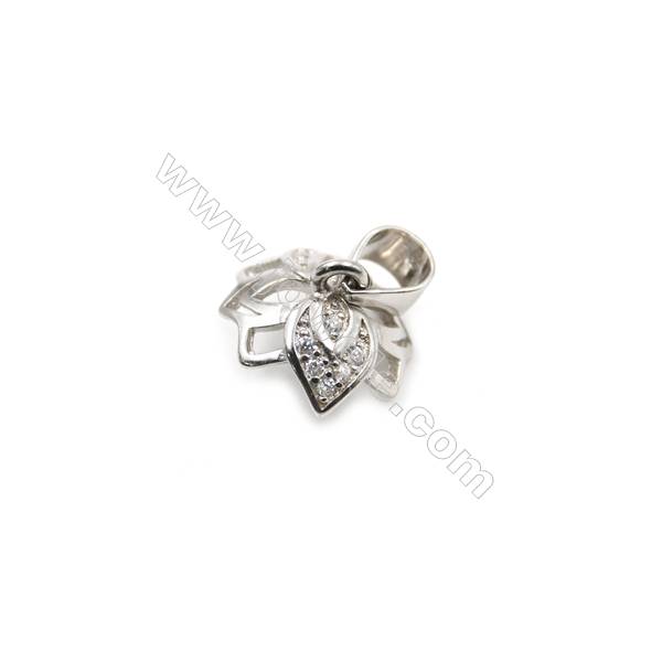 925 sterling silver platinum plated jewellery pendants, Micro pave cubic zirconia, 8x11x12mm, x 10 pcs, tray 9mm, pin 0.5mm