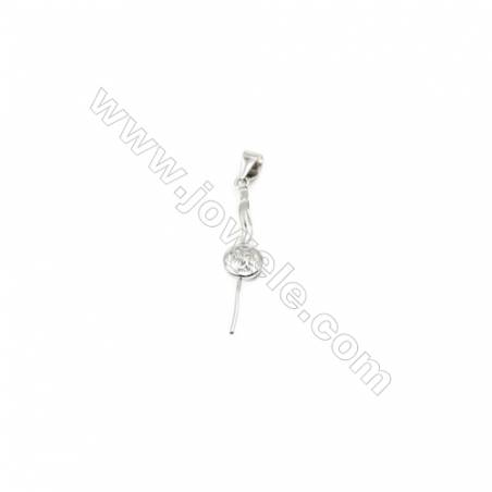 925 Sterling Silver Pinch Bail  Rhodium 7x22mm  Pin 0.87mm  Cubic Zirconia Micro Pave