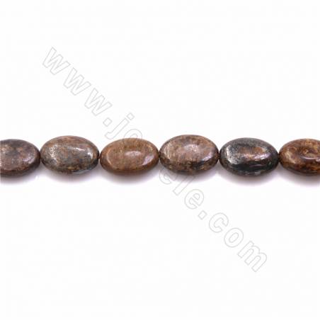 Natürliche Bronzit Stein Perlen Stränge, flach oval, Größe 10x14 mm,  Loch 1,2 mm, 15 ~ 16 "/ Strang