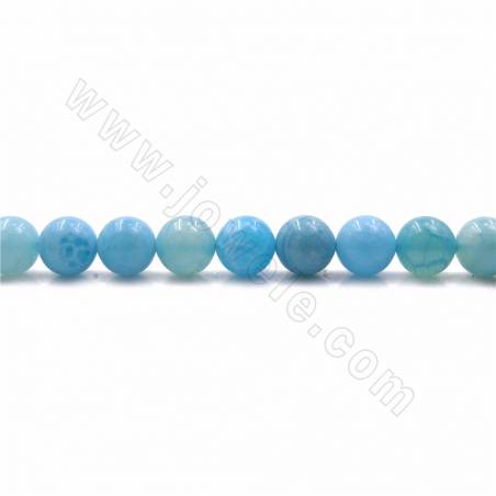 Rouleaux de perles en calcédoine bleue naturelle texturée, ronde, diamètre 10mm, trou 1.2mm, 15~16"/ruban