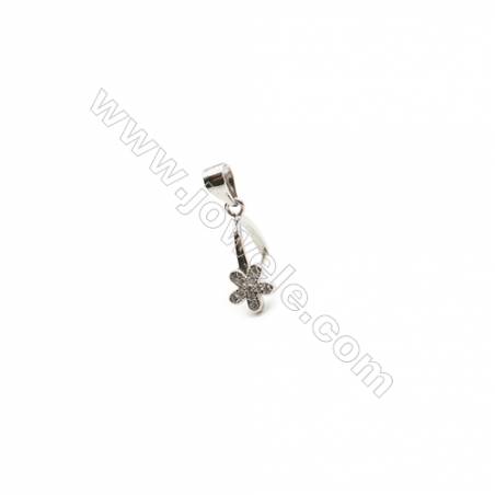 925 Sterling Silver Flower Pinch Bail  Rhodium  6x20mm  Pin 0.73mm  Cubic Zirconia Micro Pave