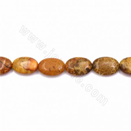 Natürlicher Chrysanthemenstein Perlen Stränge, flach oval, Größe 18x25mm, Loch 1,2mm, 15 ~ 16 "/ Strang