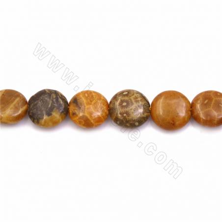 Grânulos Pedra de Crisântemo Natural, Redondo, Diâmetro 12mm, Grosso 5mm, Orifício 1mm,Comprimento 15~16"/pç